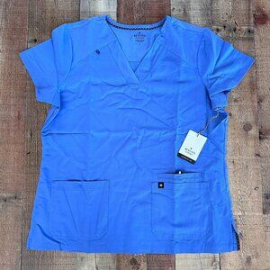 Beyond Scrubs Sunny v-neck top cell blue women's Large